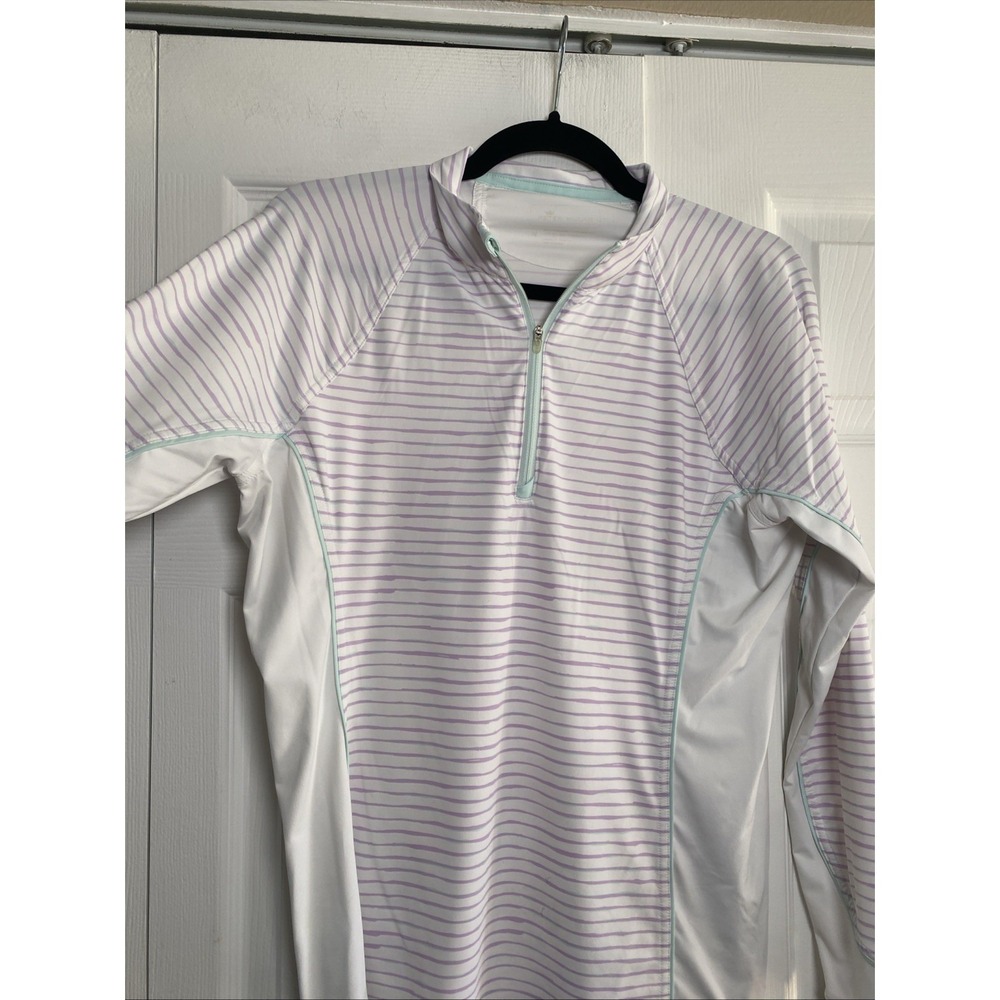 Peter Millar Striped 1/4 Zip Pullover Womens Size M White Lavender Golf Athletic - Picture 3 of 7
